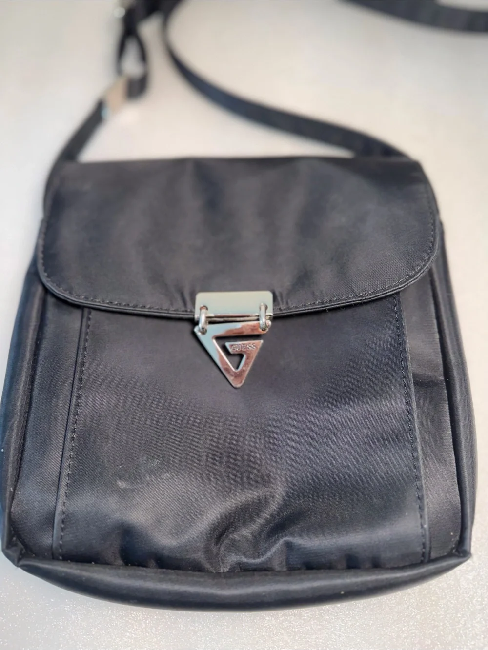 Guess Black Crossbody Messenger Bag with Silver Hardware